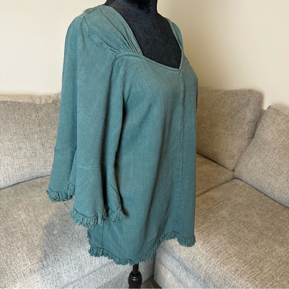 Umgee S Linen Cotton Blend 3/4 Sleeve Raw Hem peasant top sweetheart neck.A49 - Picture 2 of 11